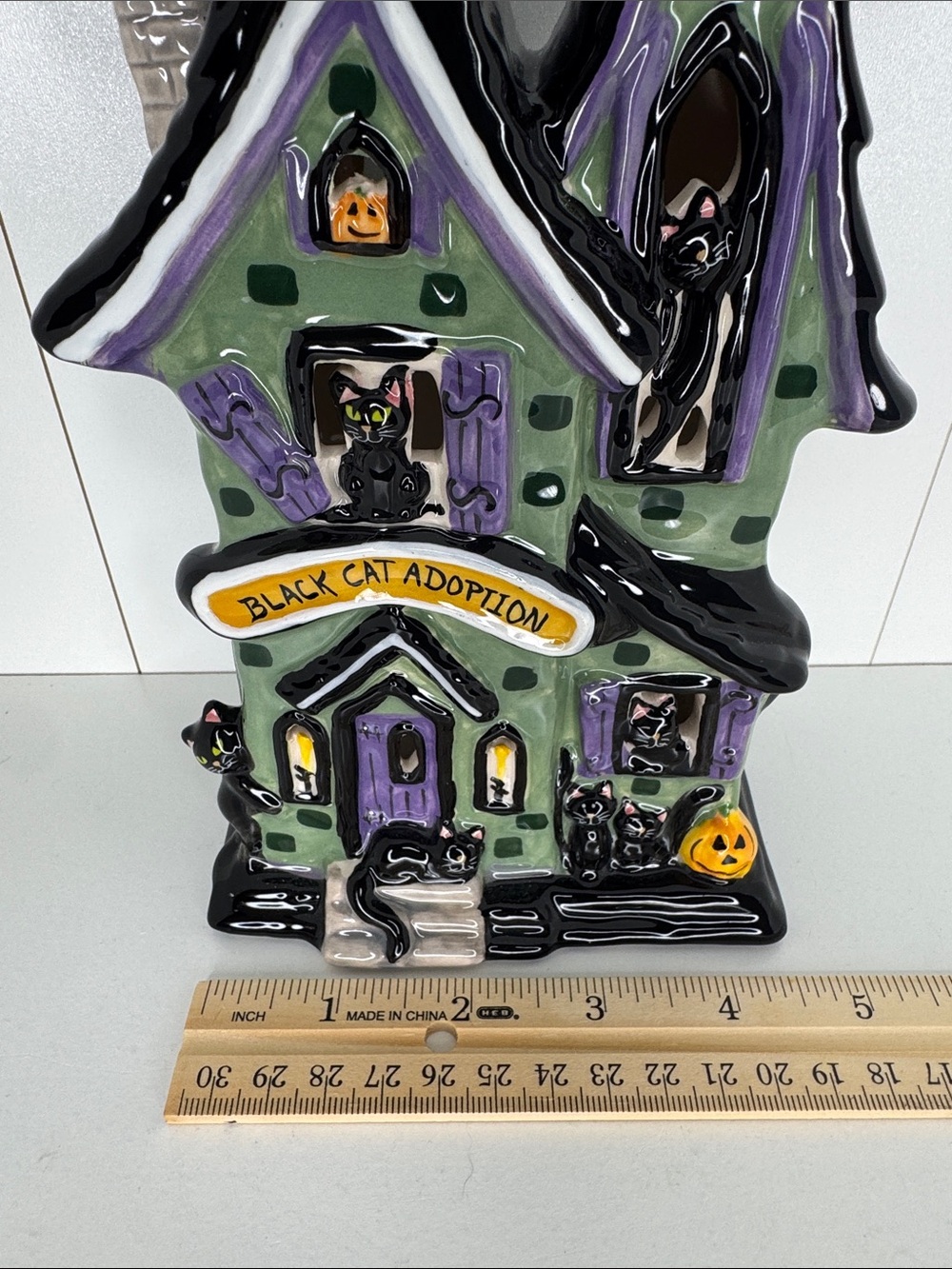 Blue Sky Halloween Black Cat Adoption Spooky Haunted House Tea Light Holder NWT - Picture 11 of 12